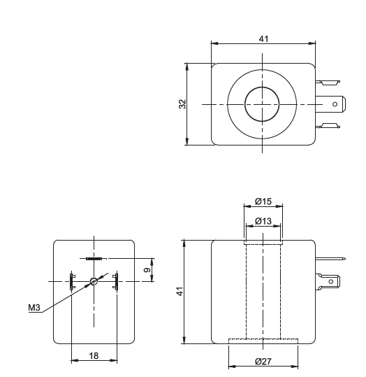 热固性塑封类空压机排水阀电磁线圈结构尺寸图