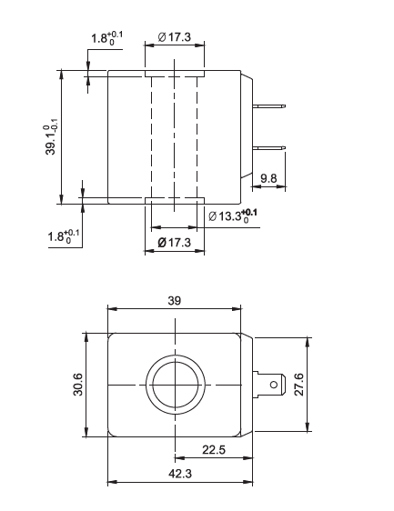 液压类引线式气动液压系统用电磁阀线圈结构尺寸图