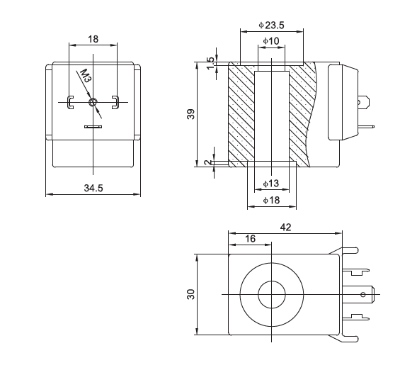 热塑性塑封类DL系列蒸汽阀电磁线圈结构尺寸图